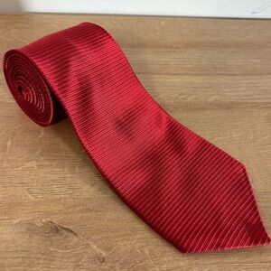 Solutions! Red Horizontal Striped 100% Silk Men's Tie